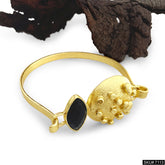 Gold Plated Statement Black Stone on Open and Lock Bangle SKU7113