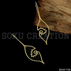 Gold Plated Unique Statement Eye Leaf Style Ear Wire Earring SKU7128