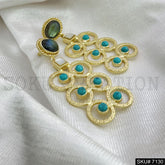 Gold Plated Twisted Wire With Labra and Turquoise Stone Hnadmade Drop and Dangle Earring SKU7130