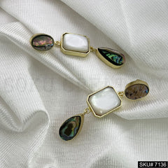 Gold Plated Statement Labra and White Stone Handmade Drop and Dangle Earring SKU7136