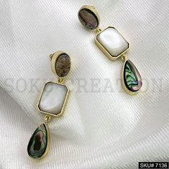 Gold Plated Statement Labra and White Stone Handmade Drop and Dangle Earring SKU7136