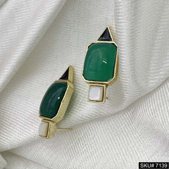 Gold Plated Statement Green White and Balck stone Handmade Big Stud Earring SKU7139