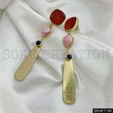 Gold Plated Statement Red Stone Handmade Drop and Dangle Earring SKU7140