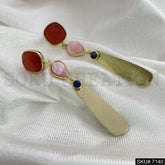 Gold Plated Statement Red Stone Handmade Drop and Dangle Earring SKU7140