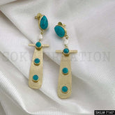Gold Plated Turquoise Drop Shape Hammered Handmade Drop and Dangle Earring SKU7147