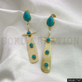 Gold Plated Turquoise Drop Shape Hammered Handmade Drop and Dangle Earring SKU7147