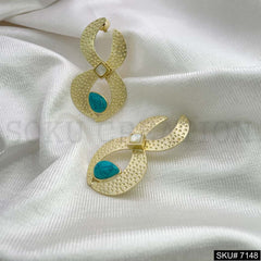Gold Plated Statement Turquoise Handmade Big Stud Earring SKU7148