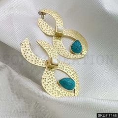 Gold Plated Statement Turquoise Handmade Big Stud Earring SKU7148