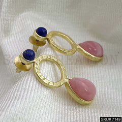 Gold Plated Statement Drop Style in Stone Handmade Drop and Dangle Earring SKU7149