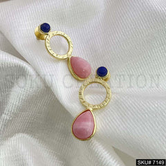 Gold Plated Statement Drop Style in Stone Handmade Drop and Dangle Earring SKU7149