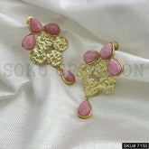 Gold Plated Statement Drop Style in Stone Hammered Handmade Drop and Dangle Earring SKU7150