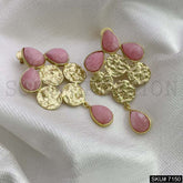 Gold Plated Statement Drop Style in Stone Hammered Handmade Drop and Dangle Earring SKU7150