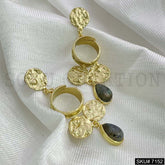 Gold Plated Statement Labra stone Drop Style Hammered Drop and Dangle Earring SKU7152
