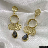 Gold Plated Statement Labra stone Drop Style Hammered Drop and Dangle Earring SKU7152