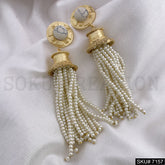Gold Plated Statement Rounded Gemstone Multi White Pearl of Layers Handmade Drop and Dangle Earring SKU7157