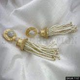 Gold Plated Statement Rounded Gemstone Multi White Pearl of Layers Handmade Drop and Dangle Earring SKU7157