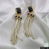 Gold Plated Statement Rounded Labra stone Multi White Pearl of Layers Handmade Drop and Dangle Earring SKU7158