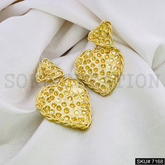 Gold Plated Statement Twisted Wire Heart style Handmade Drop and Dangle Earring SKU7168