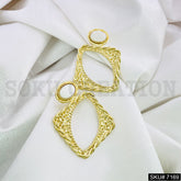 Gold Plated Statement Square and Leaf style Shape with White Stone Handmade Drop and Dangle Earring SKU7169