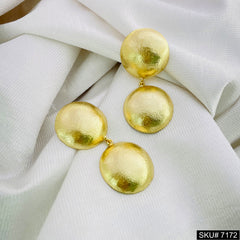 Gold Plated Statement Simple Plain Rounded Shape style Handmade Drop and Dangle Earring SKU7172