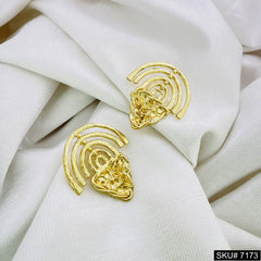 Gold Plated Statement Curved and Triangle style Shape Twisted Wire Handmade Stud Earring SKU7173