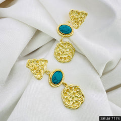Gold Plated Statement Turquoise Handmade Twisted Wire Drop and Dangle Earring SKU7174