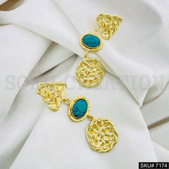 Gold Plated Statement Turquoise Handmade Twisted Wire Drop and Dangle Earring SKU7174