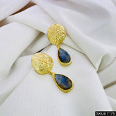 Gold Plated Statement Labra stone Drop Style Hammered Drop and Dangle Earring SKU7175