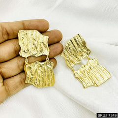 Gold plated Handmade Paper Textured Hanging Earings SKU#7407