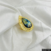 Textured Gold Teardrop Ring with Labradorite Gemstone SKU# 7404