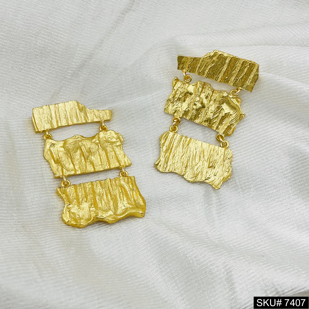 Gold plated Handmade Paper Textured Hanging Earings SKU#7407