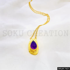 Gold Plated Cable Chain with Purple stone of Charm SKU7431