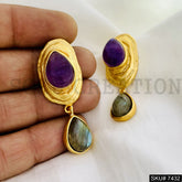 Gold plated Handmade Purple and Labra Stone Design Drop and Dangle Earring SKU7432