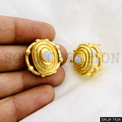 Gold Plated Unique White Stone Doted Style of Handmade Stud Earrings SKU7434