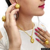 Gold plated Unique Design of Goddess Face Stud Earring, Ring and Necklace SKU7476