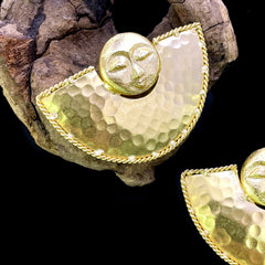 Hammered Gold plated Handmade Goddess Face Design Big Stud Earring SKU7480