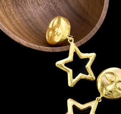 Gold plated Handmade Goddess Face Design Drop and Dangle Star Earring SKU7483