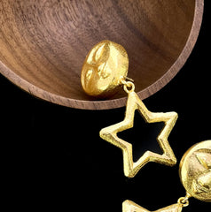Gold plated Handmade Goddess Face Design Drop and Dangle Star Earring SKU7483