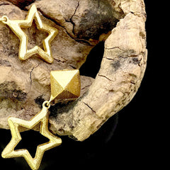 Gold plated Handmade Pyramid Design with Star Drop and Dangle Earring SKU7485