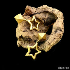 Gold plated Handmade Pyramid Design with Star Drop and Dangle Earring SKU7485