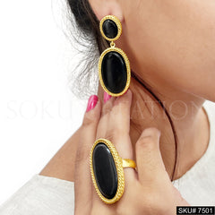 Gold plated Unique Design Monalisa Stone of Drop and Dangle Earring and Ring SKU7501