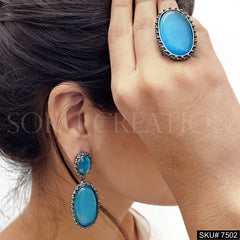 Gold plated Unique Design Monalisa Stone of Drop and Dangle Earring and Ring SKU7502