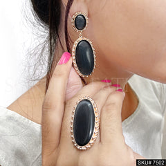 Gold plated Unique Design Monalisa Stone of Drop and Dangle Earring and Ring SKU7502