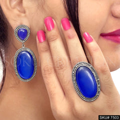 Gold plated Unique Design Monalisa Stone of Drop and Dangle Earring Bracelet and Ring SKU7503