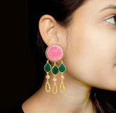 Gold plated Gemstone Long statement Earring SKU7569