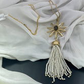 Gold plated Tassel Necklace with pearl & Black Gemstone Necklace SOKU#7680