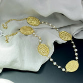 Fresh Water Pearl Necklace with High Gold Plated Textured Bold Disk SOKU#7679