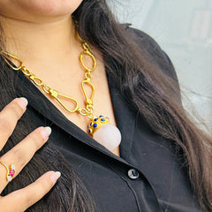 18K Gold Plated Link Chain with Pendant Necklace