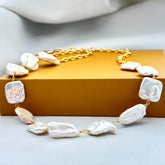 "Ocean Relic – Shell & Starfish Charm Necklace with Baroque Pearls" SOKU#7818