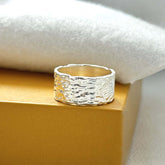"Lunar Texture – Silver Hammered Band Ring" SOKU#7845